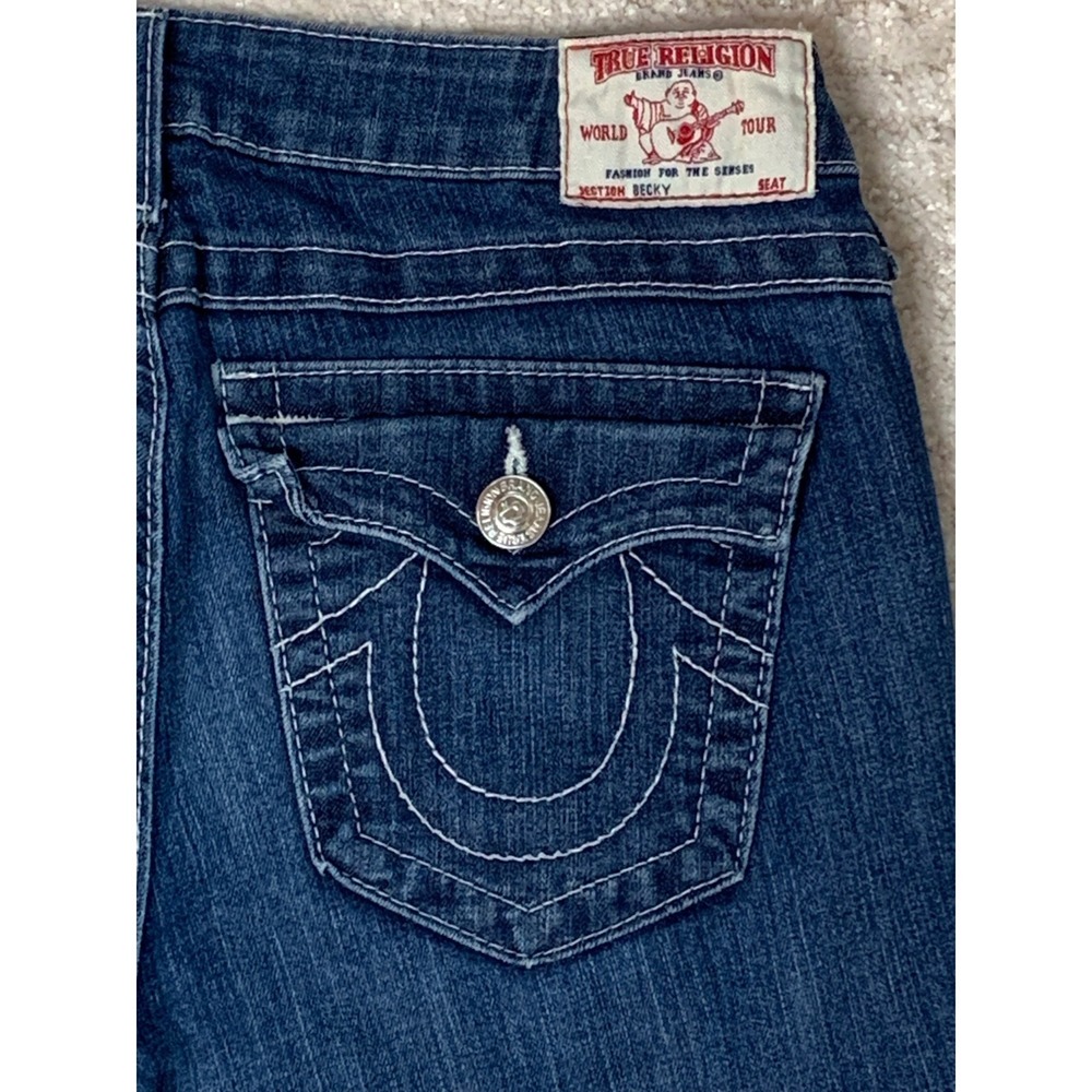 True Religion Becky Bootcut Jeans Dark Wash Low Rise Horseshoe Flap Pocket 27 - Picture 4 of 16